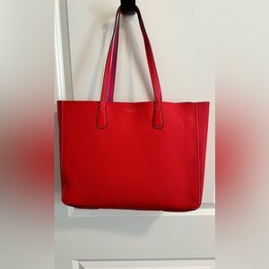 Tory Burch Large Brilliant Red/Crazy Pink Leather Pebbled Tote